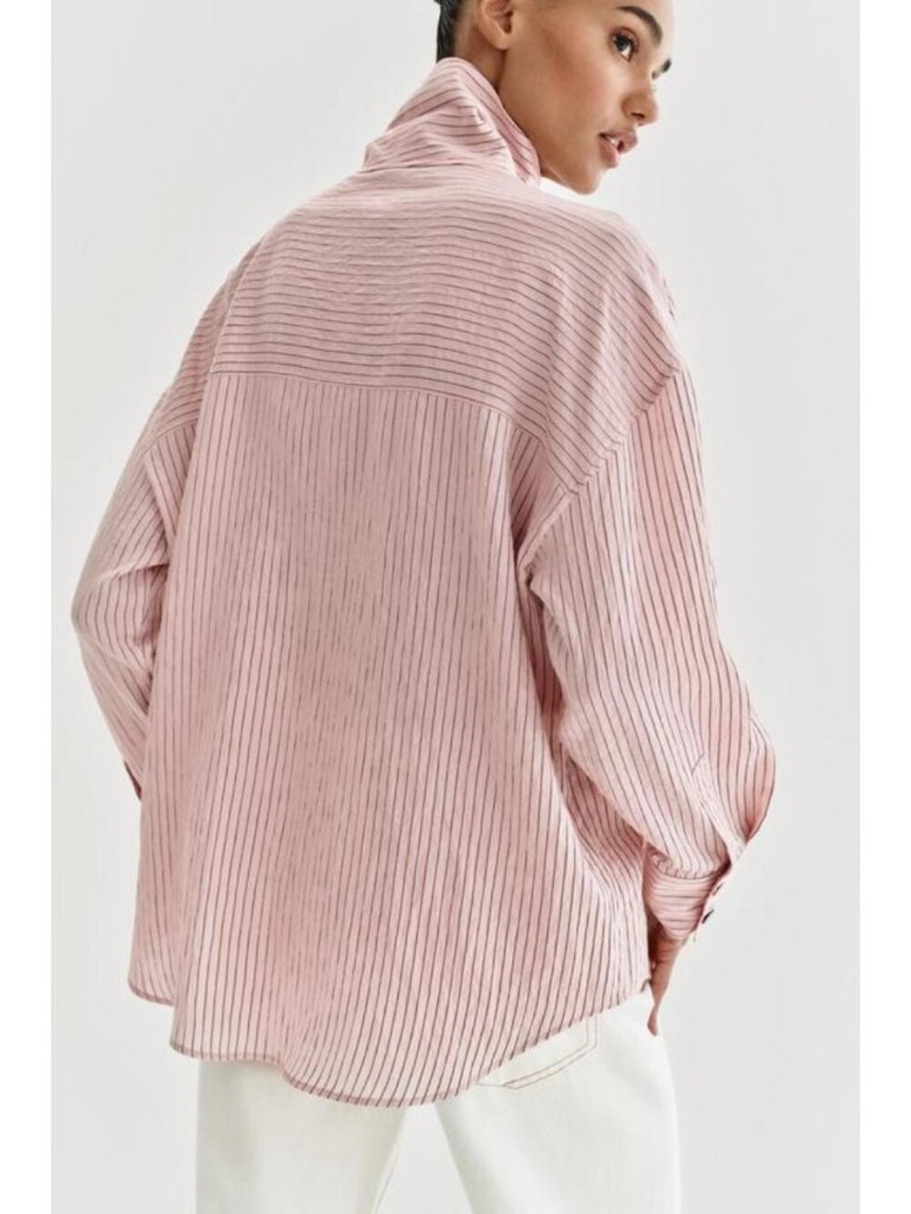 ZARA STRIPED HIGH NECK SHIRT - Picture 6 of 9
